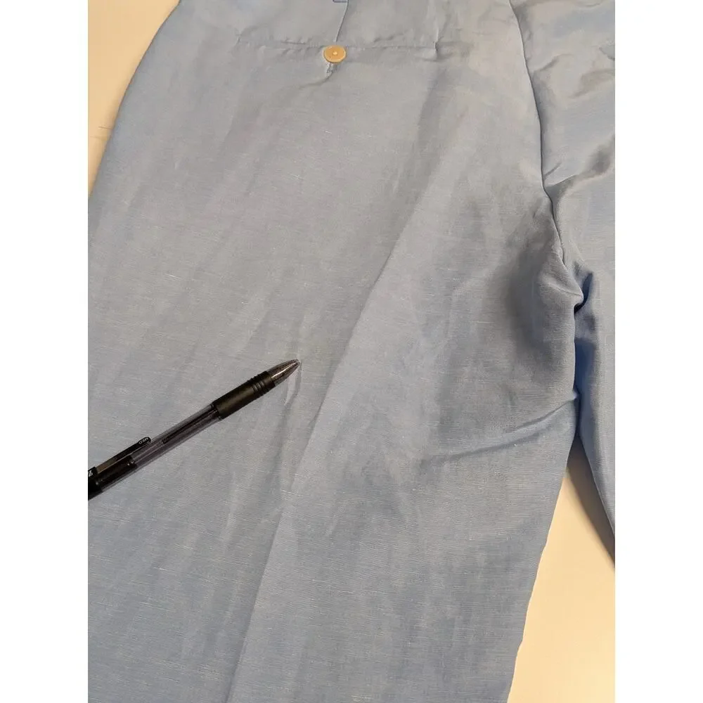 Ralph Lauren Purple Label Linen Silk Pants 34x30 Blue Trousers Cuffed *Flaw